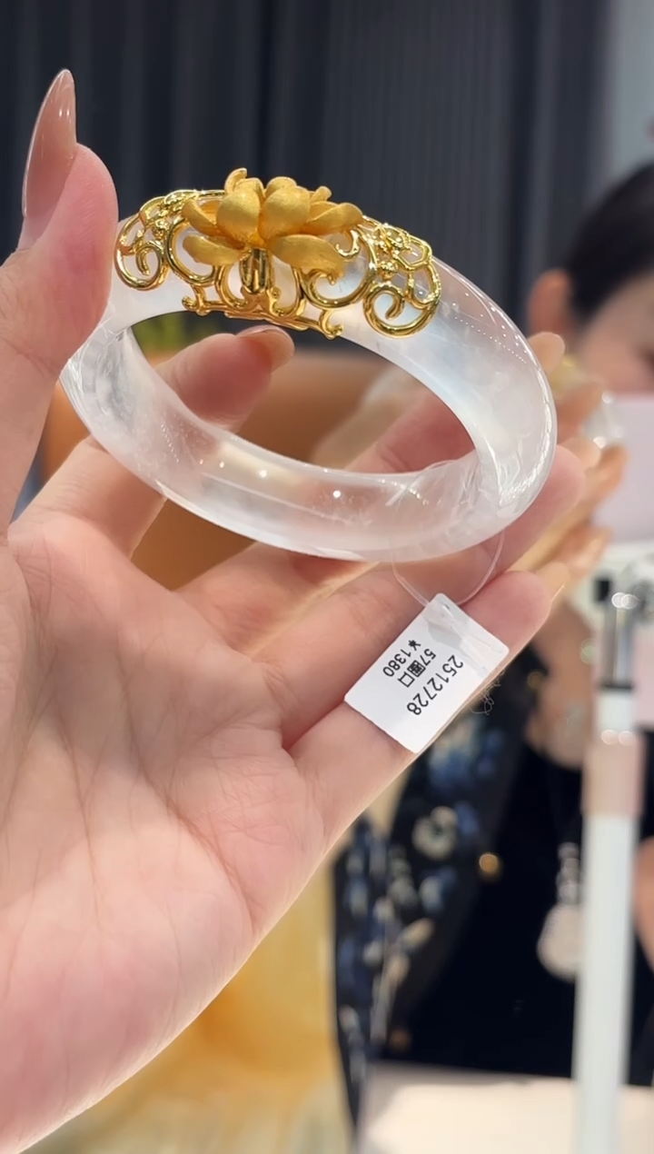 银S925镀金镶嵌手镯石英质玉12728