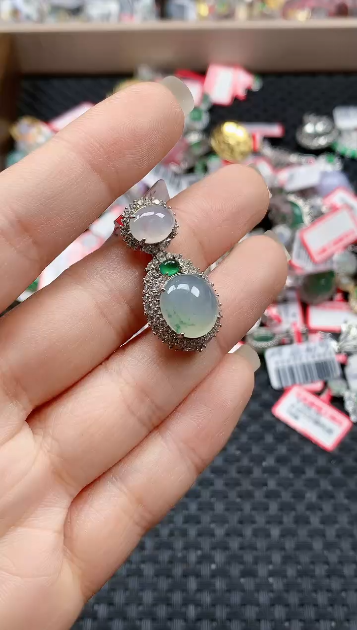 银S925镶嵌戒指翡翠天然A货缅甸翡翠
