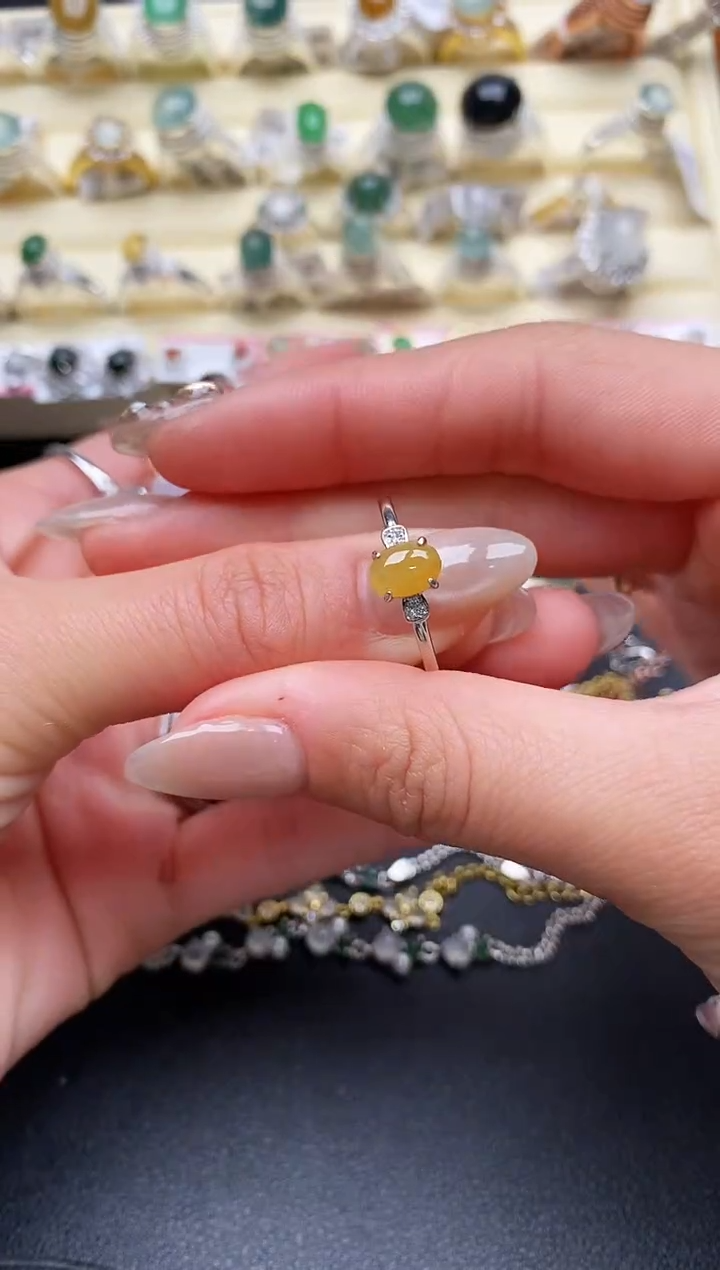 【闪购商品】翡翠戒指银S925镶嵌缅甸翡翠1  7+7