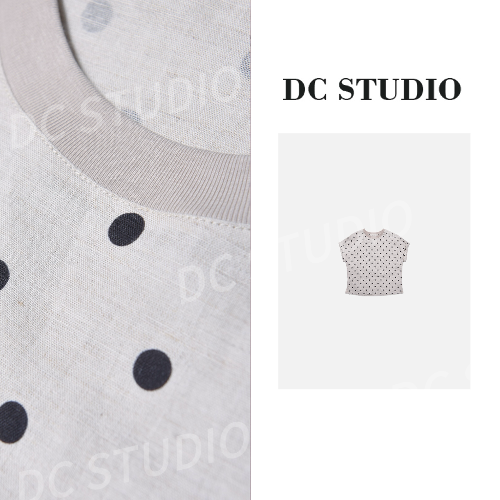 Syan【弥生】2025夏新款波点轻奢设计师气质休闲显瘦T恤