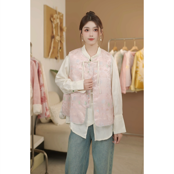 【知颜】新中式国风重工刺绣马甲女春秋新款复古盘扣坎肩背心马夹