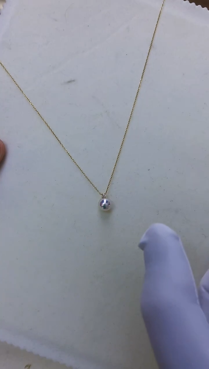 18K金镶嵌饰品海水珍珠7-8钻石王妃吊坠赠银链