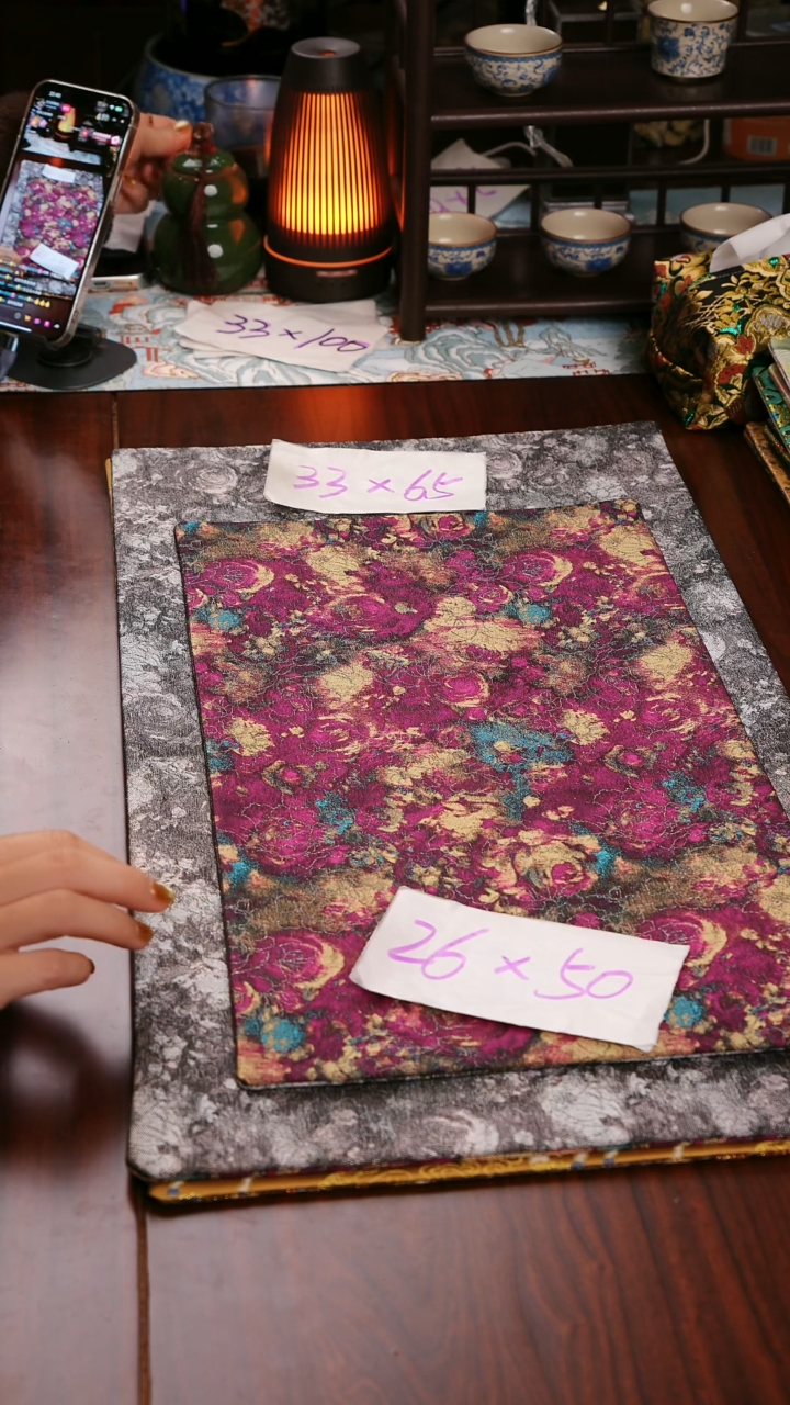 【鎏金玫瑰紫灰双面】中国风干泡织锦茶席33*65