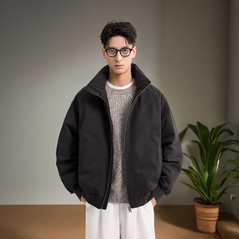 栋老板专属男装加绒加厚款拼接短款简约羽绒服日系外穿25315