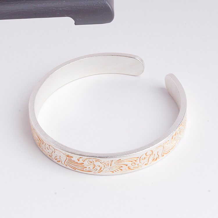 足银手镯 新粉福利2号链接【开口描金手镯】发货带证书带礼盒