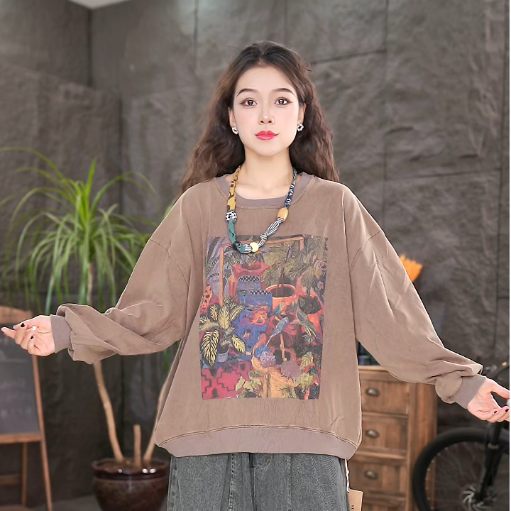 【卫衣】宽松简约长袖打底衫女装秋款百搭显瘦慵懒风休闲上衣QQ