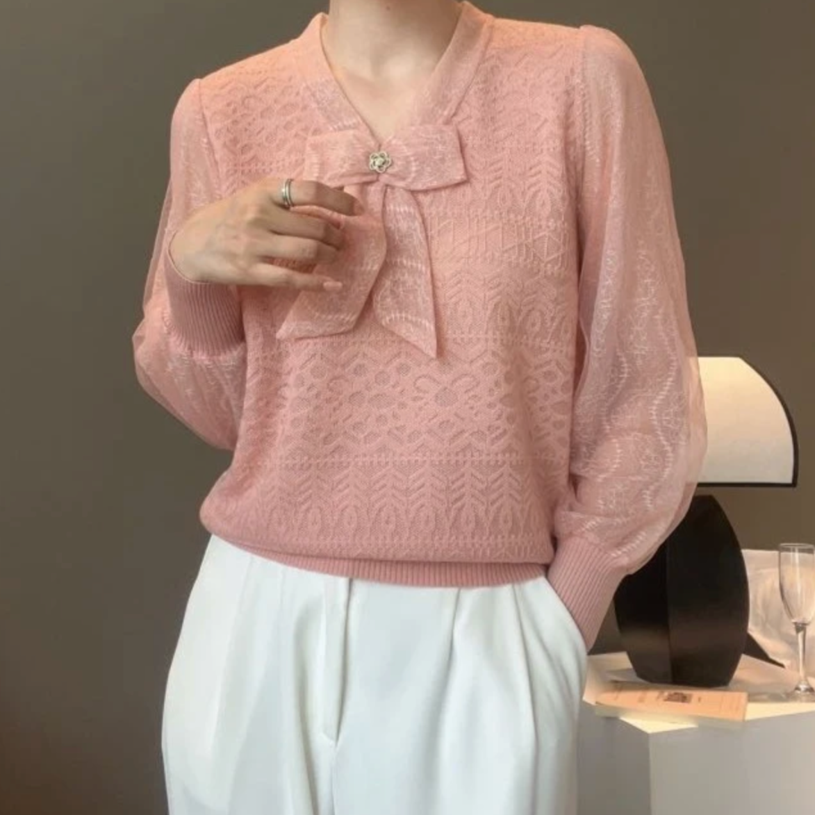 【定制大码女装80-200斤】早秋新品蝴蝶结气质百搭显瘦上衣1767