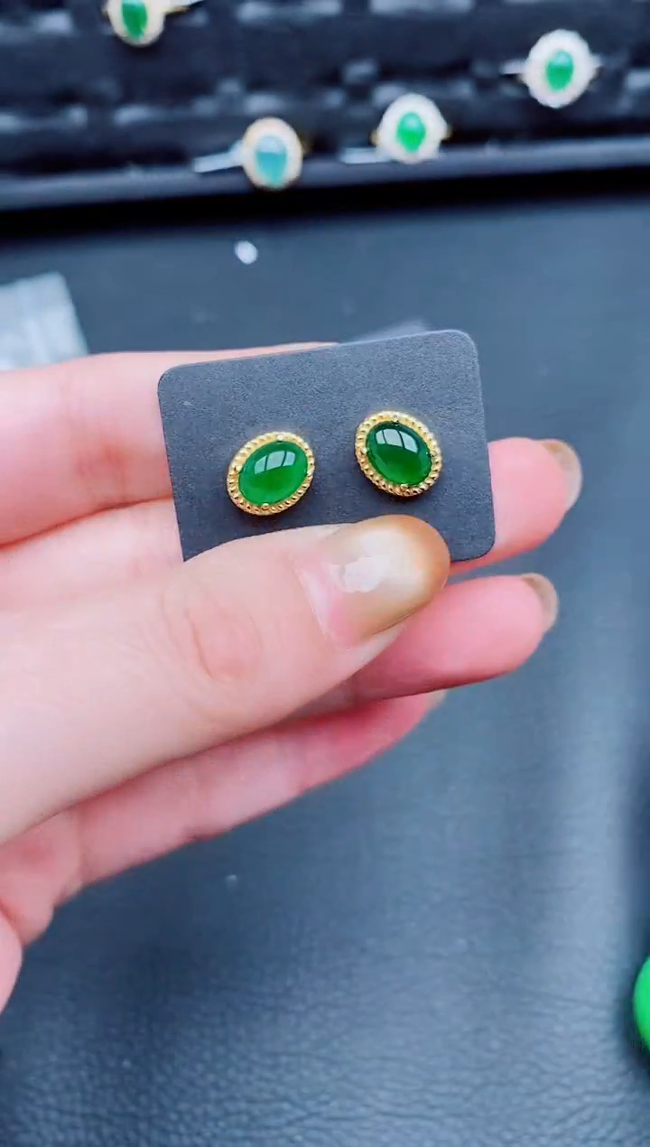 【闪购商品】翡翠耳饰银S925镶嵌天然a货翡翠342