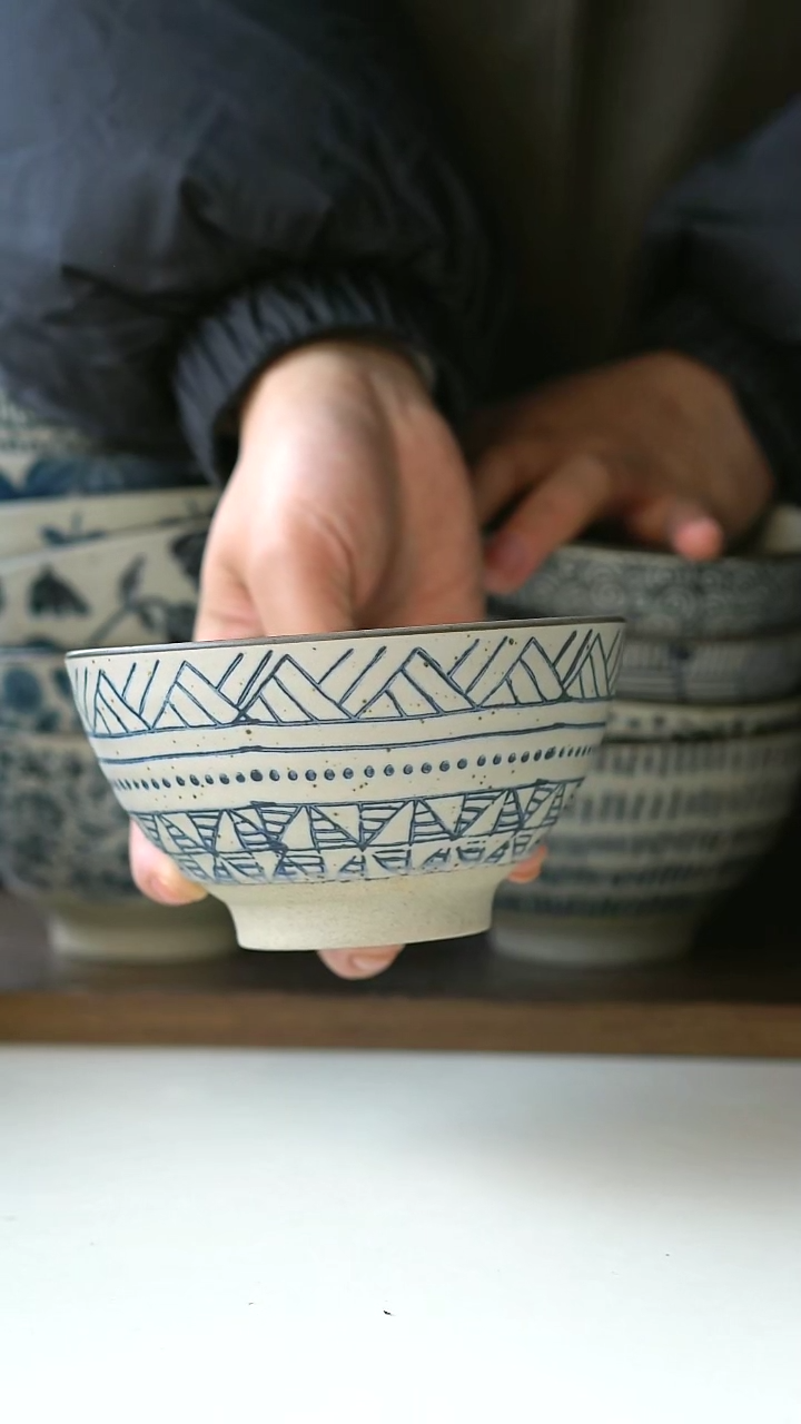 【闪购商品】陶瓷手绘山川纹米饭碗12cm@4-2@