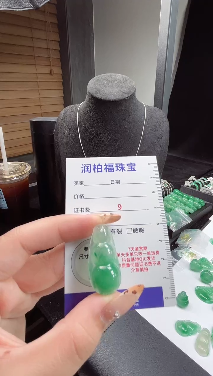 吊坠(赠链)未镶嵌石英质玉（非洲翠）11.24豆子