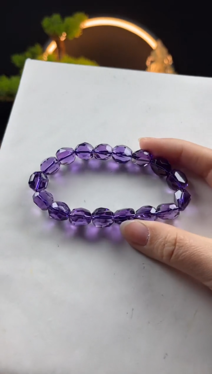【闪购商品】水晶手链未镶嵌天然紫水晶切面手串10mm左右