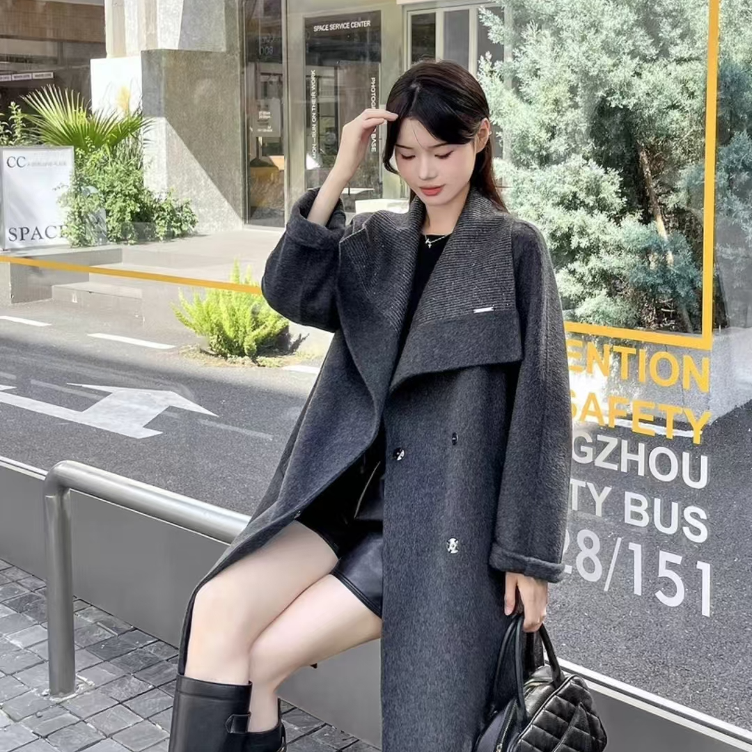 96083秋冬女毛呢外套直筒长款羊毛大衣外套