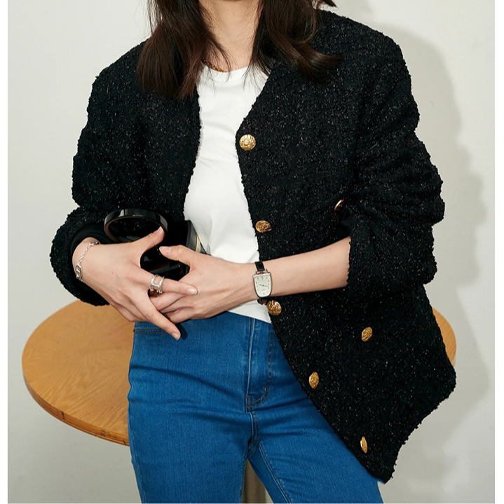 宝丫轻奢  T女式复古金闪中古小香风粗花呢外套K1346