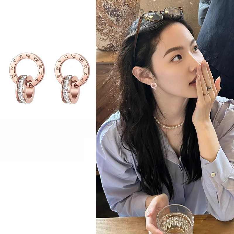 钛钢耳饰 HY. Radiate明星同款罗马数字耳钉女纯银针简约耳钉