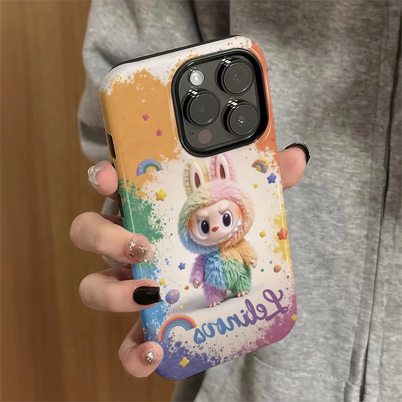 彩色拉布布菲林二合一适用苹果16手机壳华为磨砂vivo小米可爱oppo