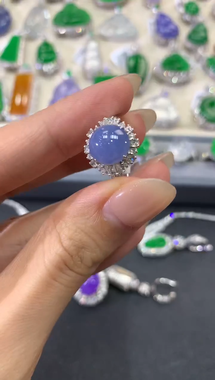 【闪购商品】翡翠戒指18K金镶嵌w29紫货有色差