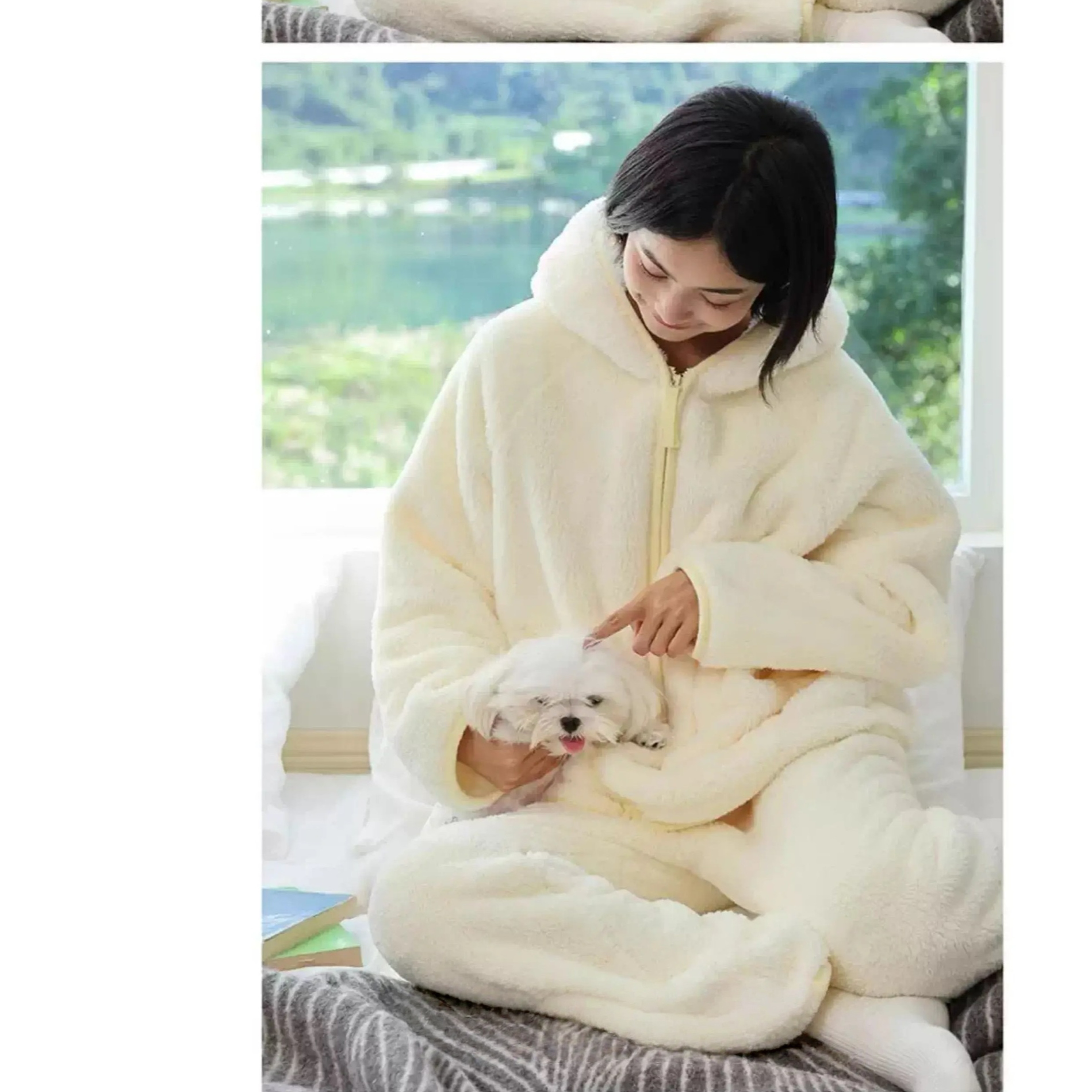 连帽拉链睡衣女秋冬加厚保暖舒适甜美好看家居服套装可立领外穿