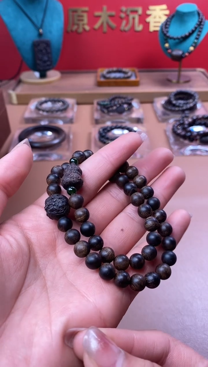 【闪购商品】沉香手串M沉水富森瘤疤08+葫芦貔貅顶珠沉香木雕