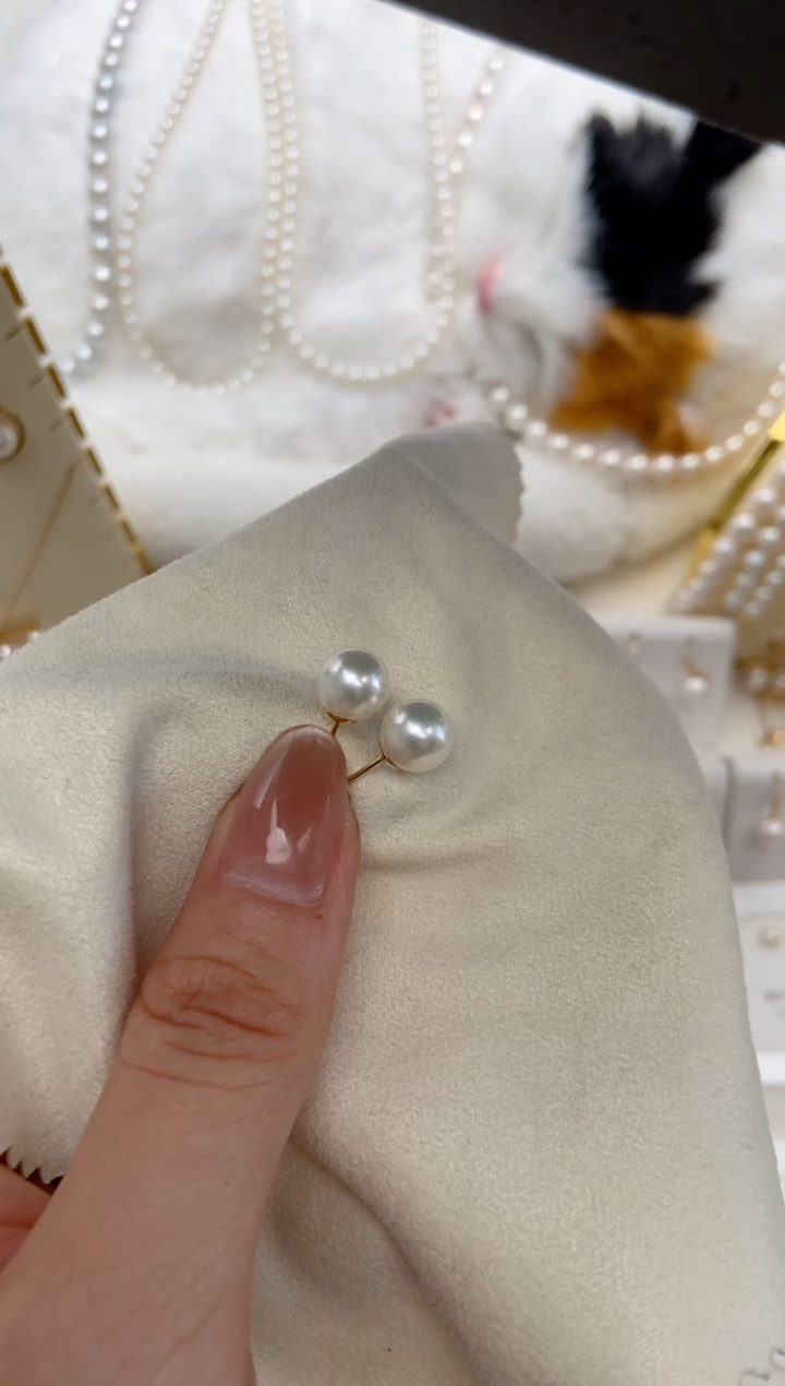 【闪购商品】海水珍珠耳钉18K金镶嵌7.5-8mm耳钉福利