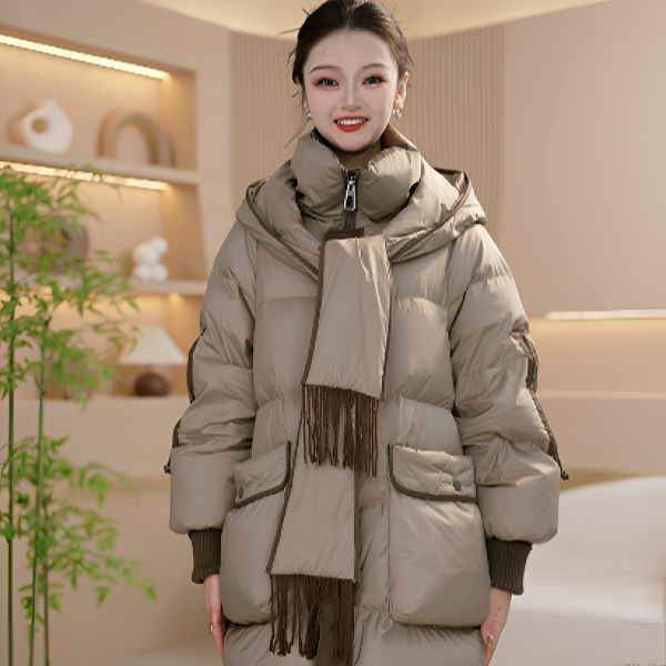 冬季围巾连帽百搭时尚保暖白鸭绒羽绒服M-XL