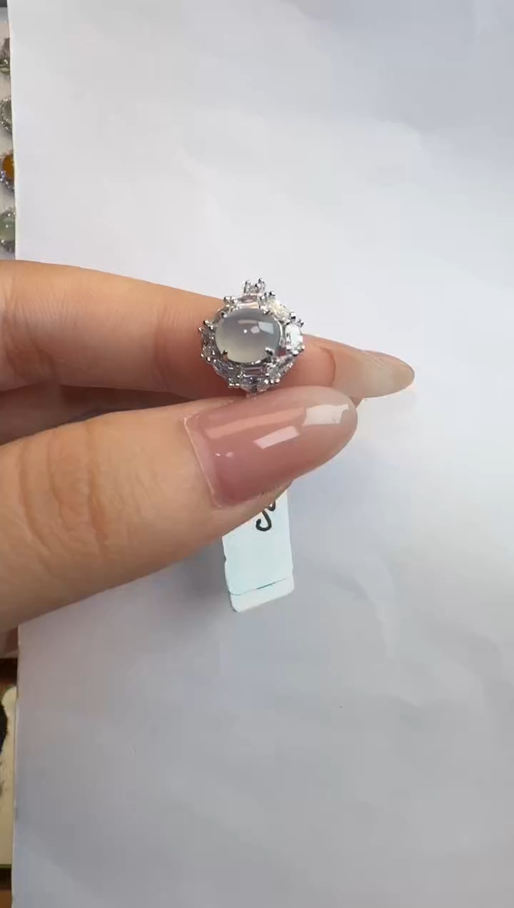 银S925镶嵌戒指翡翠通体925银镶缅甸A货翡翠戒指139