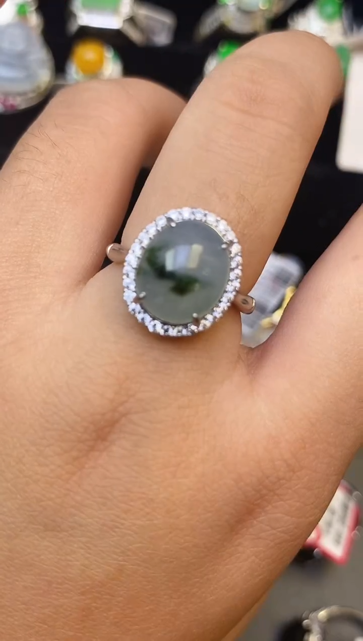 翡翠戒指银S925镶嵌百内无证书