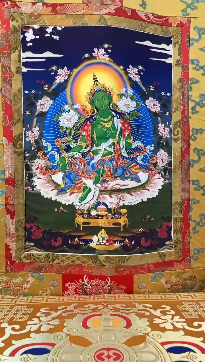 【闪购商品】卷轴画矿物质喷绘  绿度1.3m金色龙布