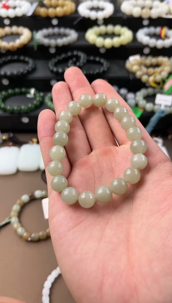 【闪购商品】和田玉手串未镶嵌且末青白手串卡10微色差
