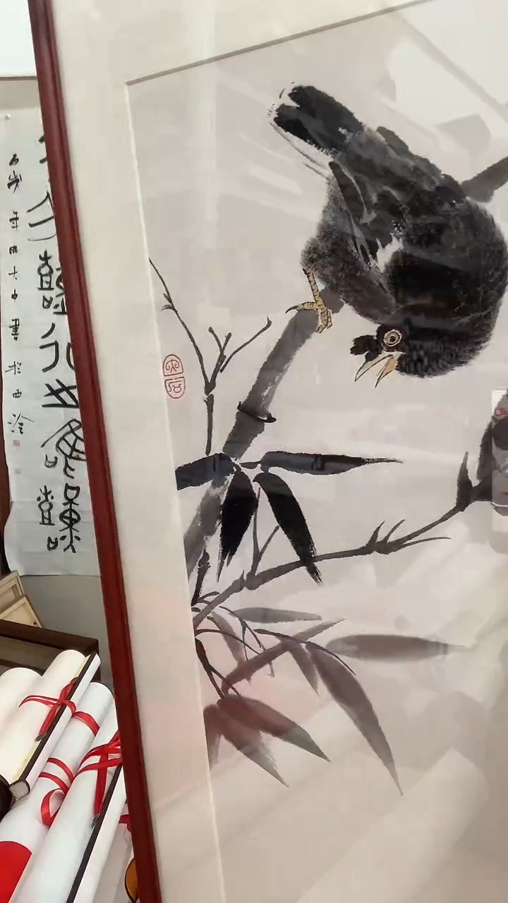 【闪购商品】国画J唐老师国画镜框一件 竹禽图