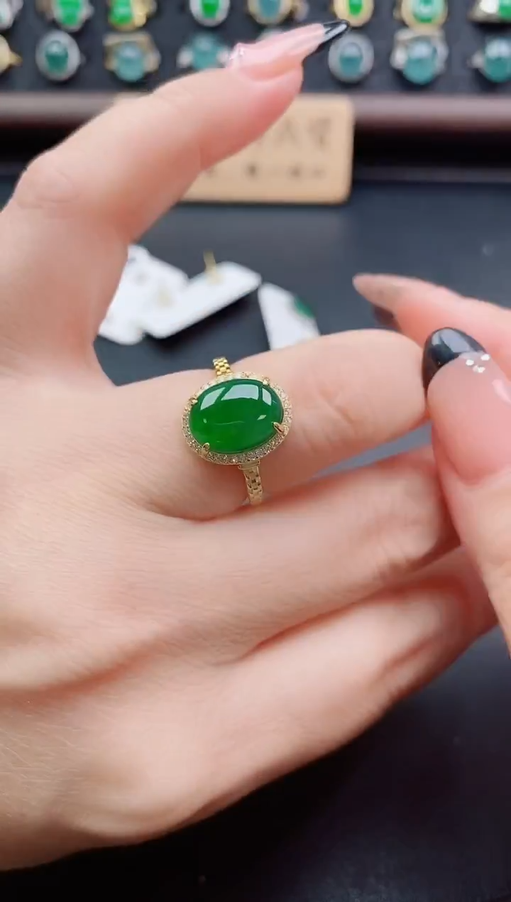 银S925镶嵌戒指翡翠1