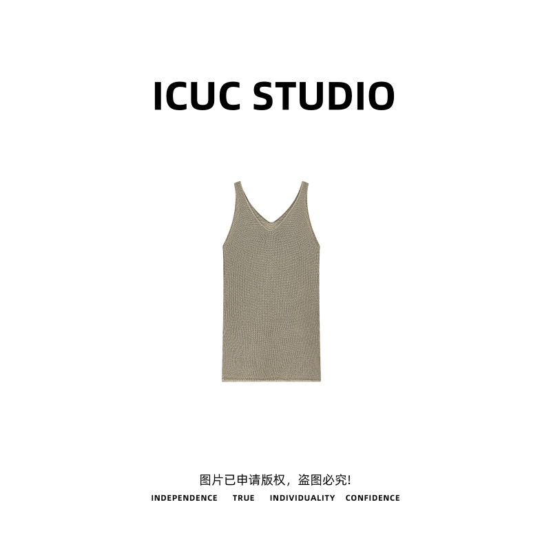 ICUC STUDIO-【极简侧开叉针织背心】夏季复古中长款背心88590