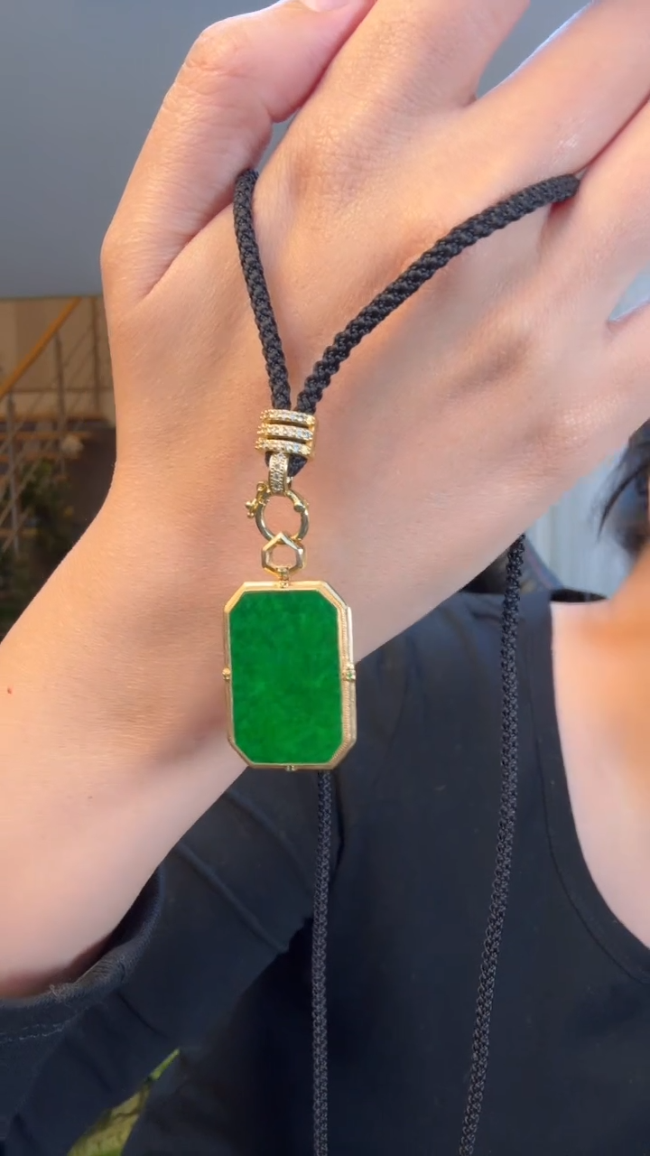 吊坠(不含链)18K金镶嵌翡翠天然缅甸A货18K翡翠吊坠