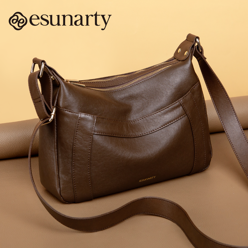 真皮斜挎包女士2025新款宽肩带大容量包包送中年妈妈气质款单肩包