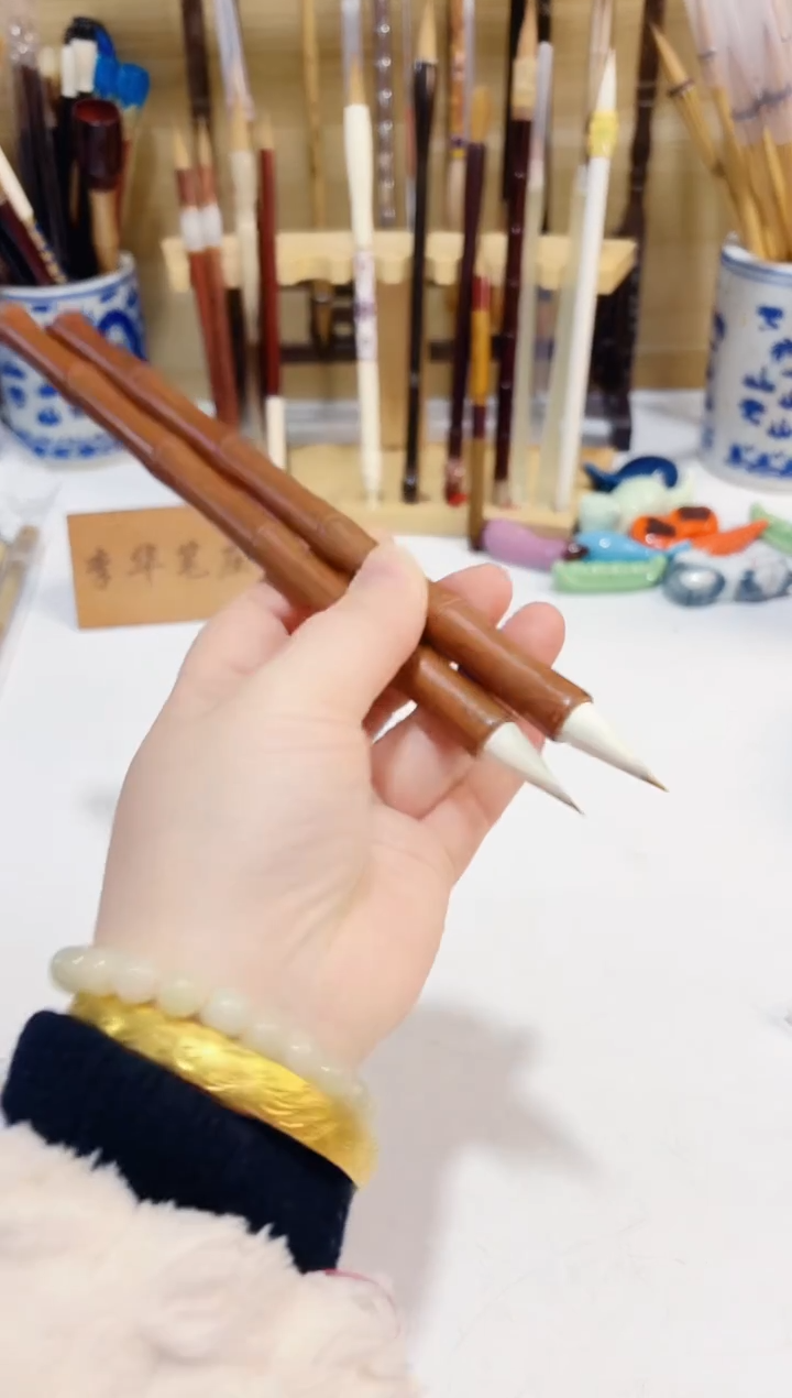 竹节·鸡距2支    古法缠纸鸡距笔小楷行书作品款