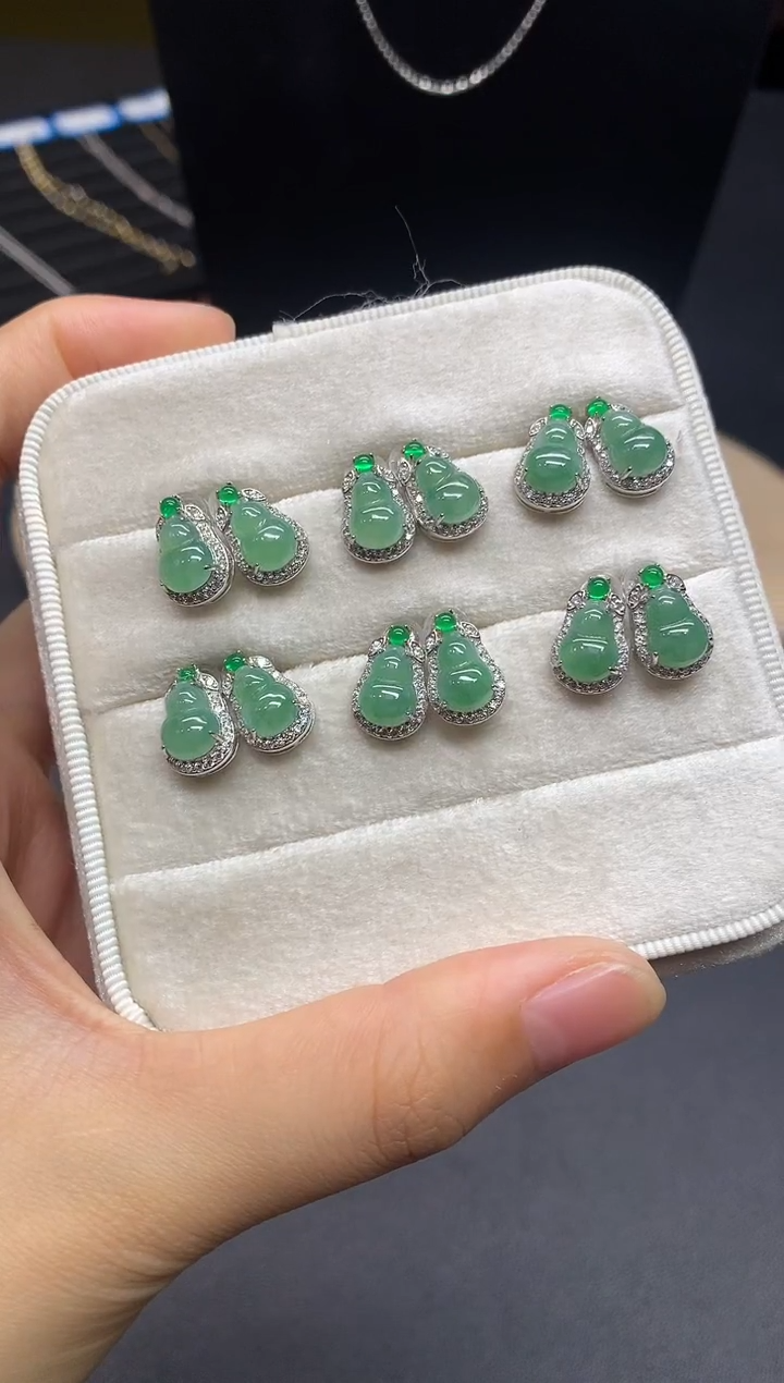 翡翠银S925镶嵌耳饰葫芦【多样性发其一】