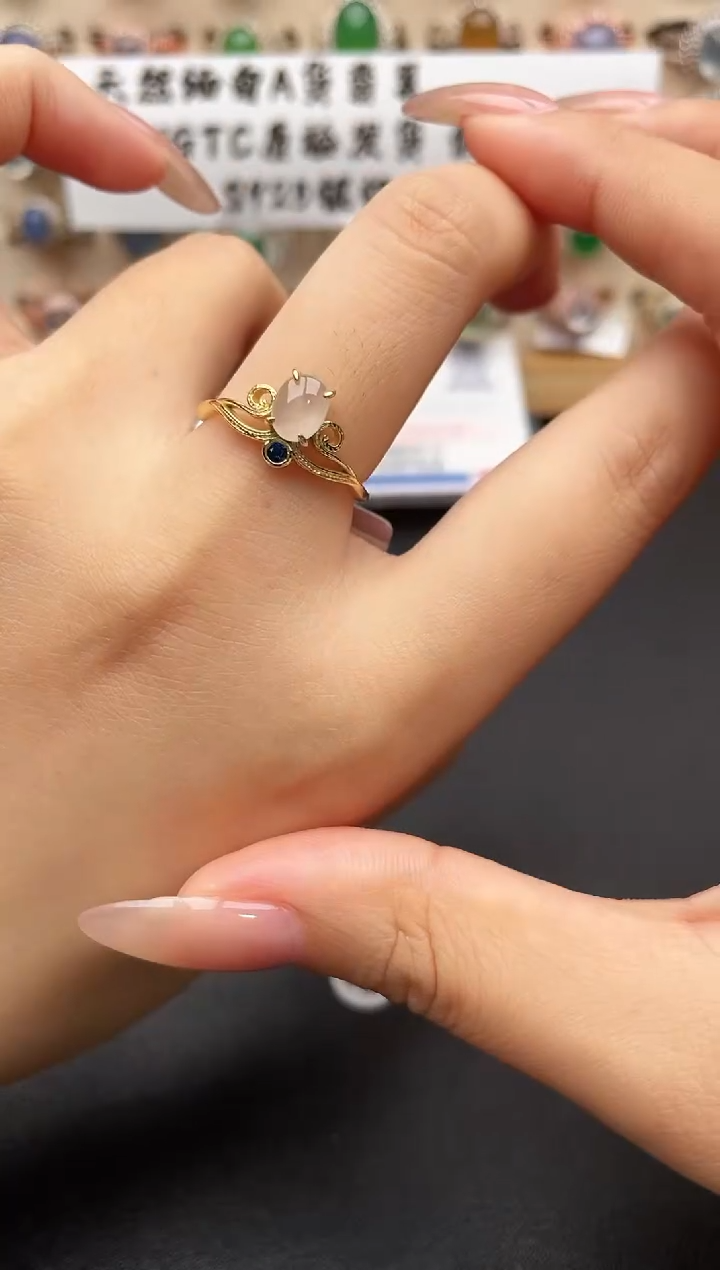 银S925镶嵌戒指翡翠一物一证一礼盒