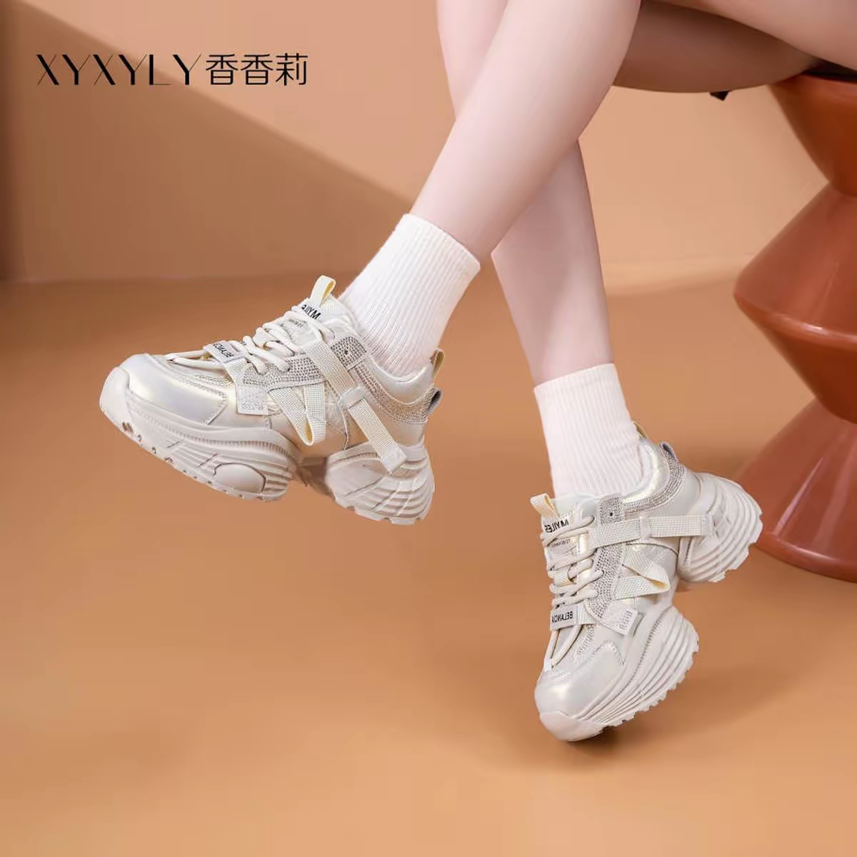 香香莉32625系带老爹鞋拼接休闲风增高时尚休闲鞋修面皮圆头