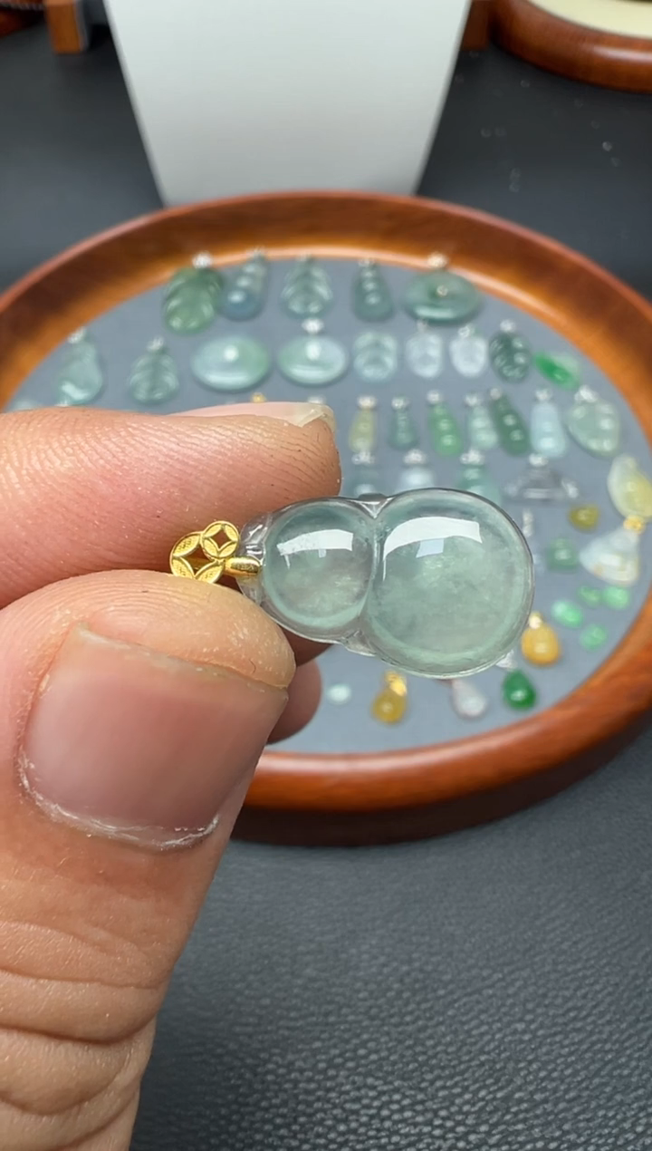 颈饰18K金镶嵌翡翠（2号链接）纯天然A货缅甸翡翠 葫芦吊坠