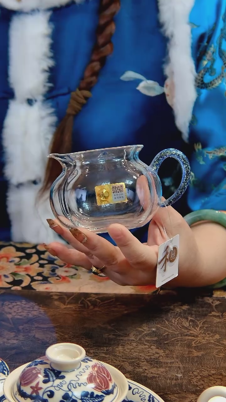 【闪购商品】茶具公道杯纳福蓝金300毫升