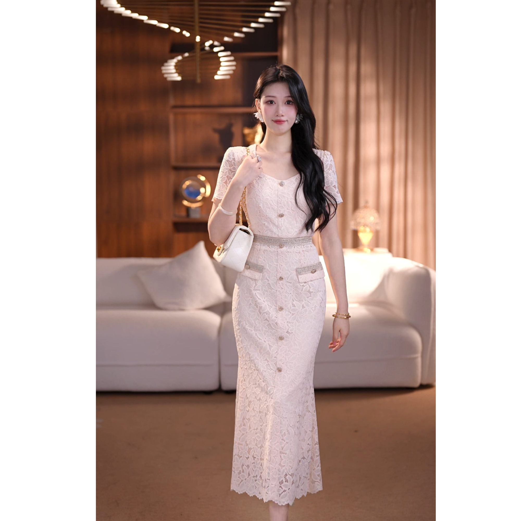 【俊俊】夏季新款法式时尚优雅气质宴会显瘦定制鱼尾连衣裙