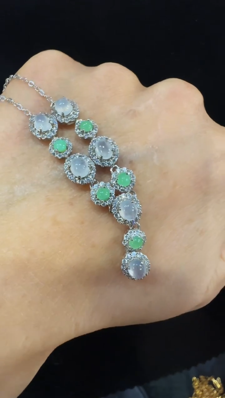 颈饰银S925镶嵌翡翠国风