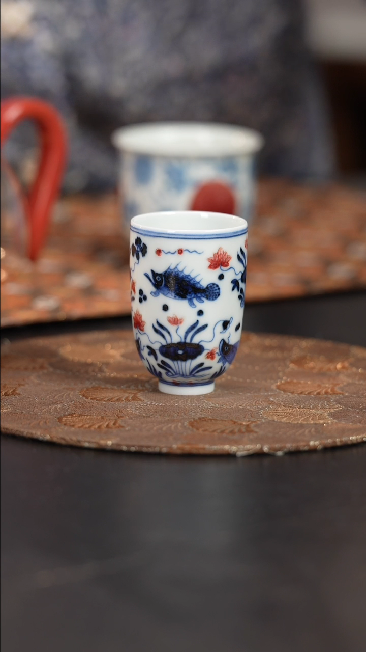 【闪购商品】杯屹朴堂釉里红鱼藻