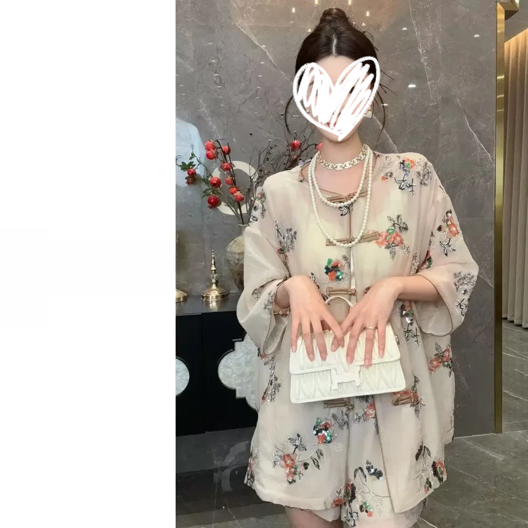【慕枝南下】新中式苏绣刺绣夏季复古中国风套装宽松显瘦上衣短裤子