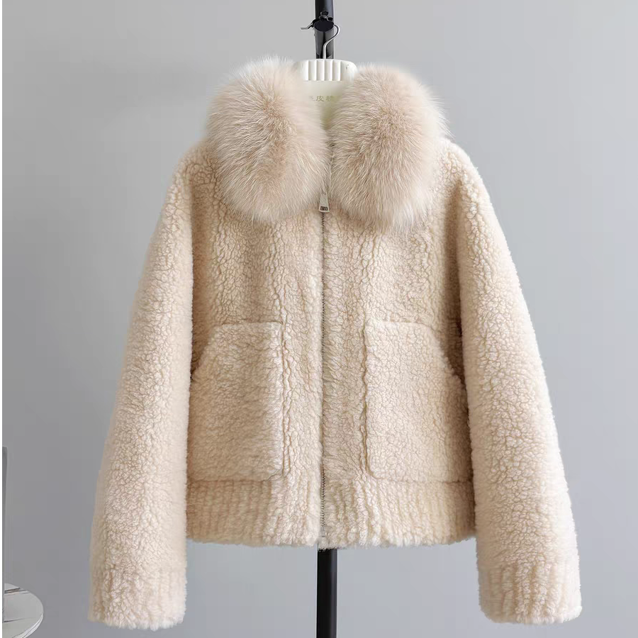 雪境漫游100%羊毛皮毛一体真狐狸毛领皮草外套女2025冬季加厚大衣