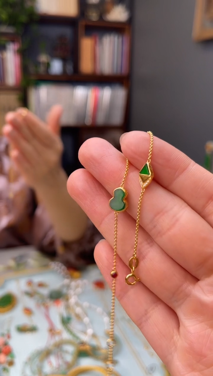 18K金镶嵌手链翡翠翡翠18k金手链