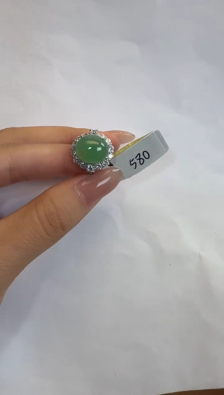 银S925镶嵌戒指翡翠通体925银镶缅甸A货翡翠戒指238