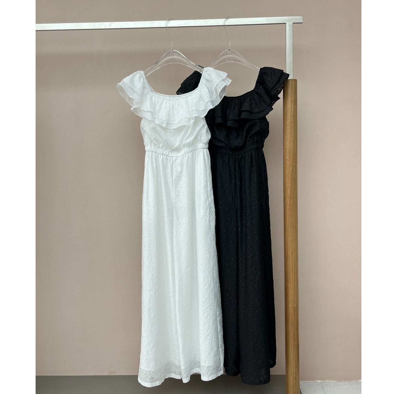 原创设计斑点一字肩连体裤