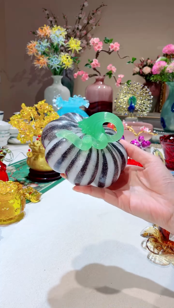 【闪购商品】琉璃手工艺品黑白纹南瓜 微瑕