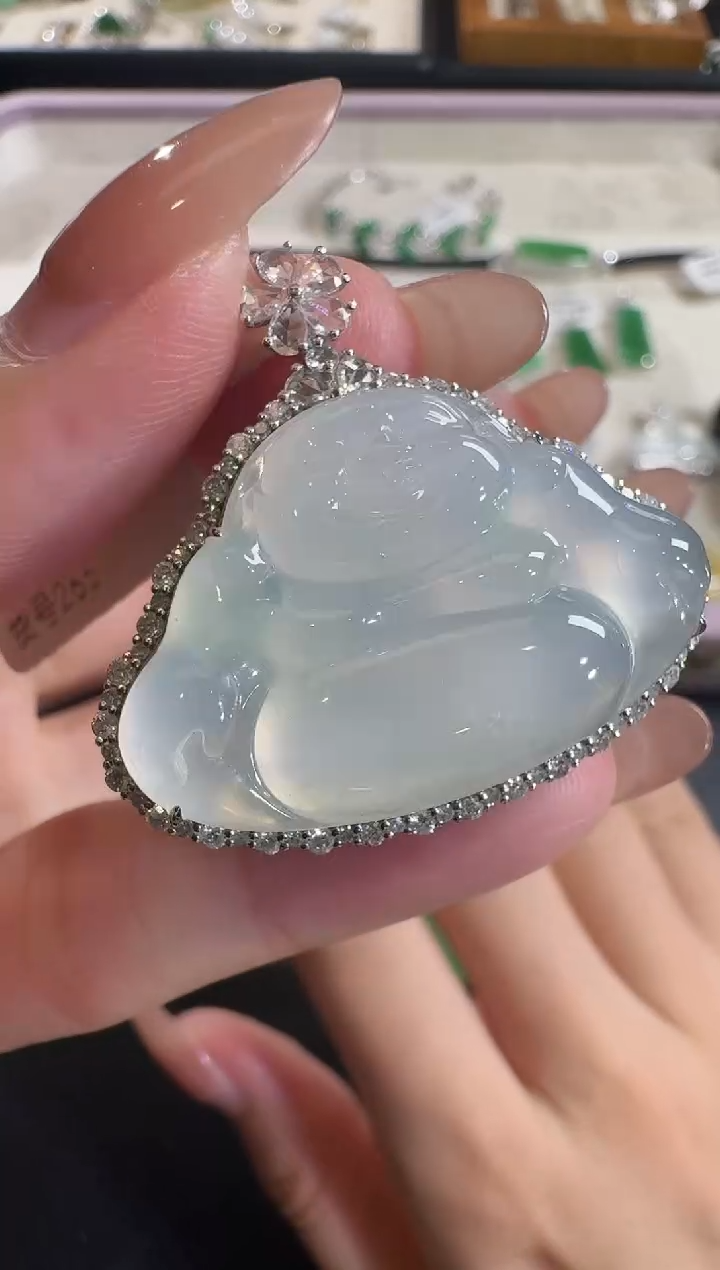 翡翠18K金镶嵌吊坠(不含链)【源头工厂】钻石镶嵌