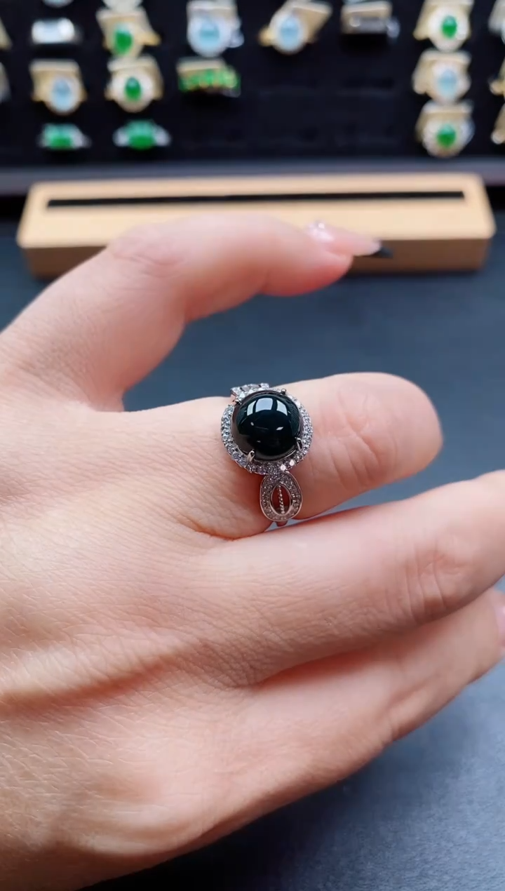 银S925镶嵌戒指翡翠1